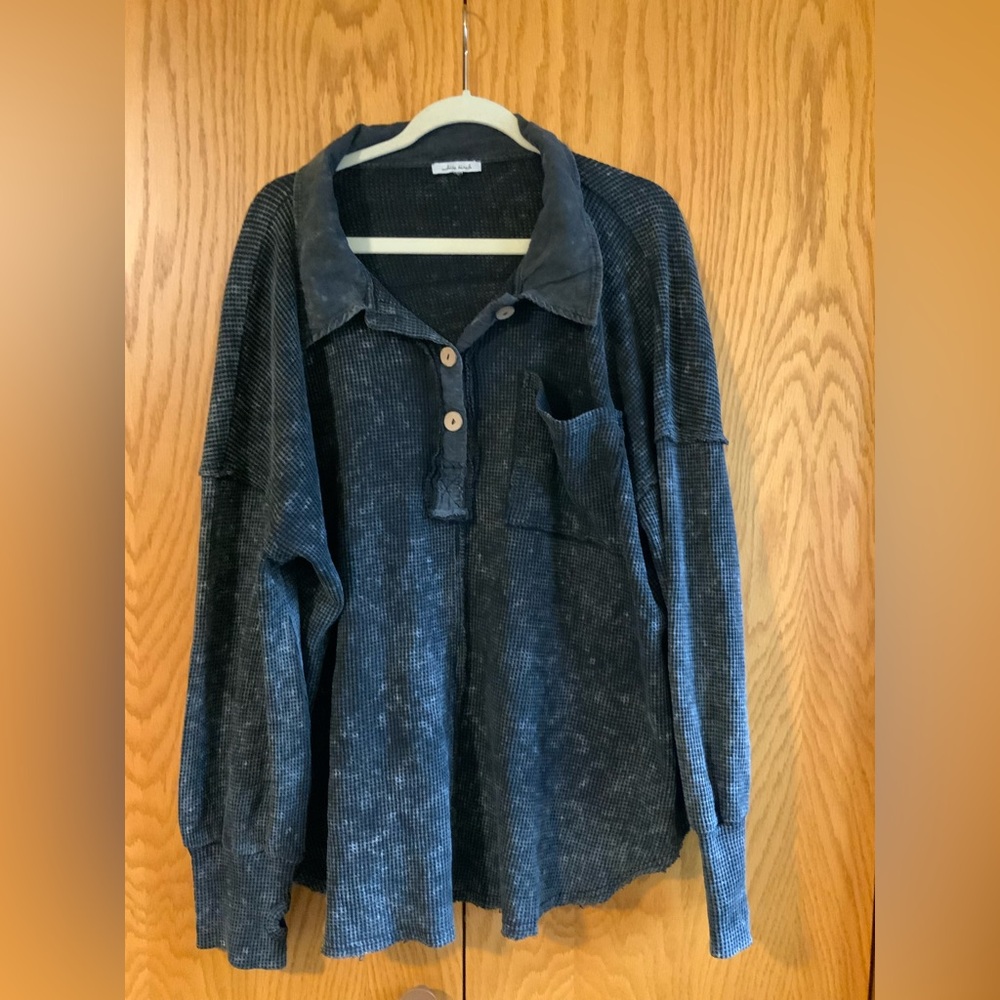 White Birch Textured Black Button-Up Shirt
